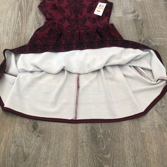 NWT B. Darlin Maroon Womens Sleeveless Floral Fern Leaf Dress Size 7/8 - Picture 7 of 11